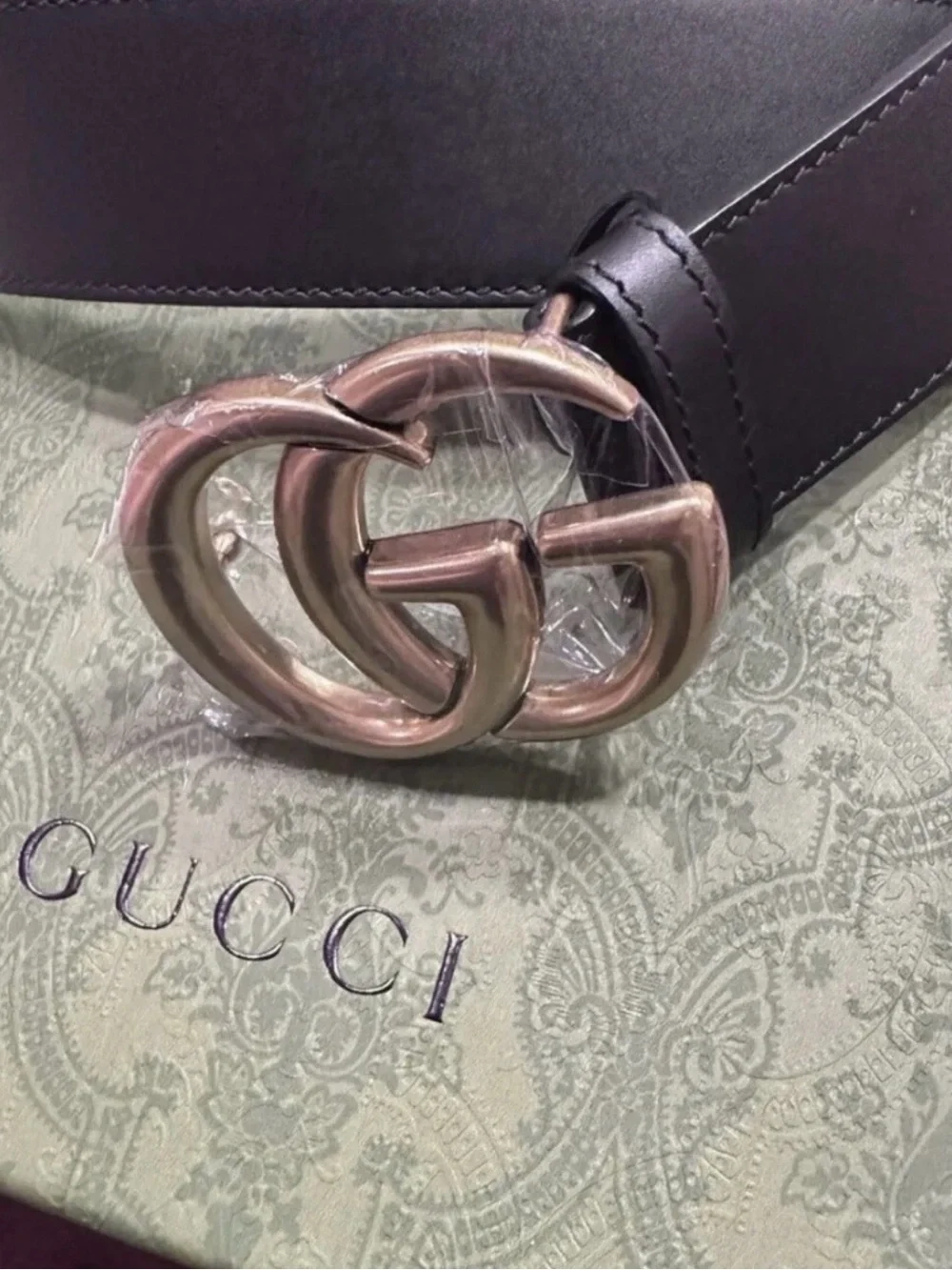 Gucci Black Leather Belt with Gold Double G Buckle
